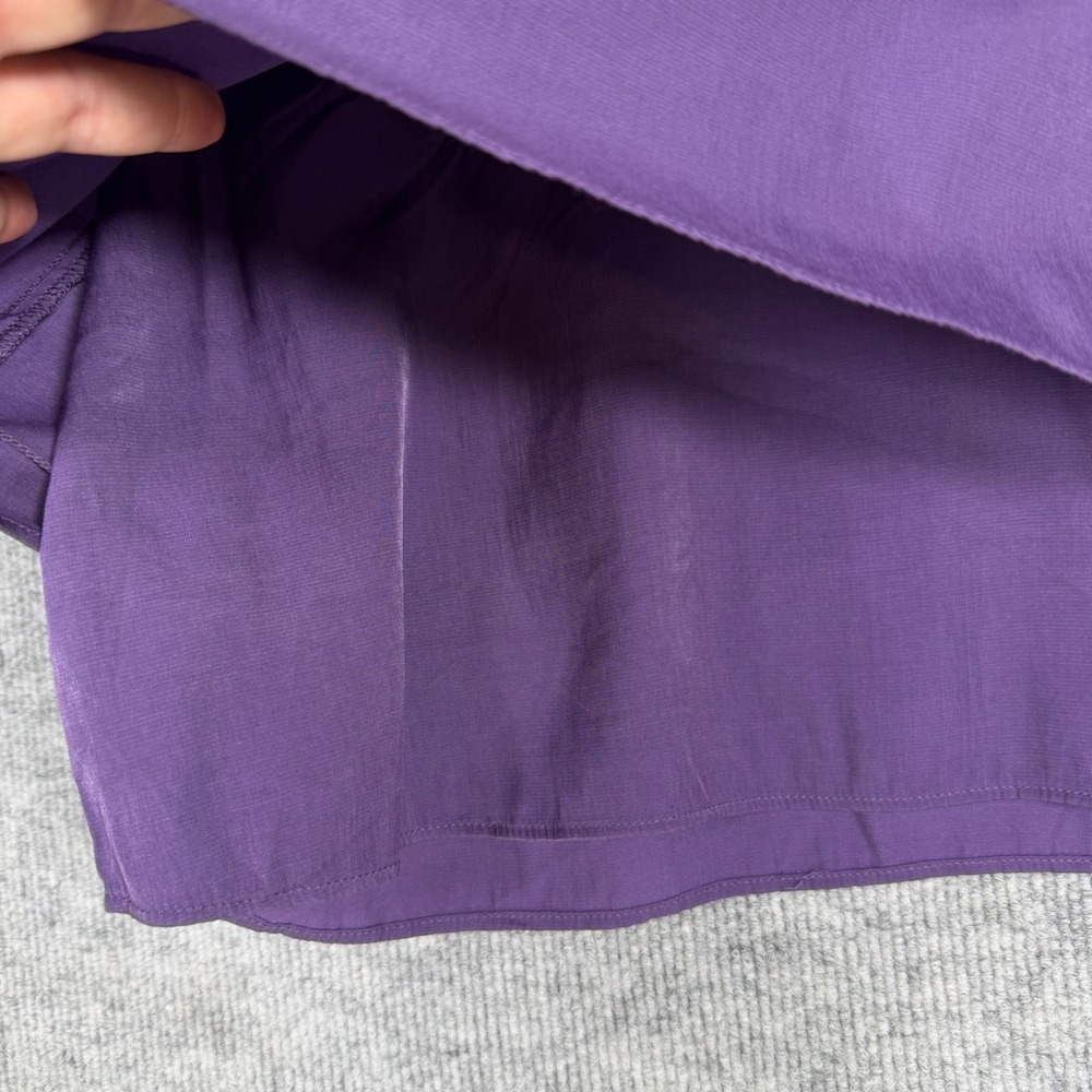 Chico's Size-3 (XL) Top Purple Henley Blouse Roll Tab Sleeve Layered Hem - Picture 9 of 10
